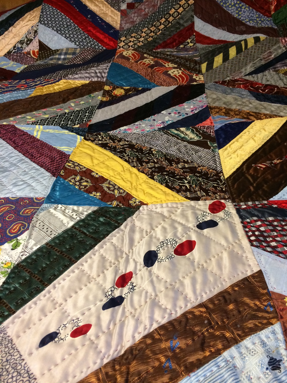 Vintage Silk Necktie Quilt Hand Quilted made from Vintage Etsy