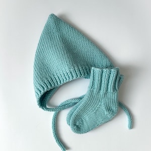 Merinoull Älvhatt och strumpor Set, Nyfödd Pixie Mössa, Mjuk Babydräkt