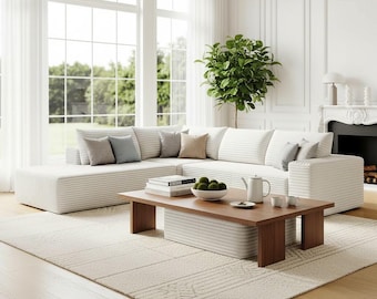 Cloud-Like Corduroy Sectional Sofa: Modular L-Shape, Deep Seat Chaise, No Assembly