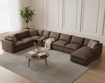 Oversized Modular Sectional Sofa, Deep Seat Plush Corduroy Couch with Chaise Ottoman