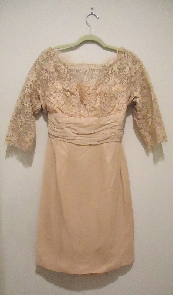1950s Dress - Blush - Pink Lace - Chiffon - Vintag