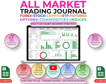 All Market Trading Journal | Forex, Stock, Crypto, ETF, Futures, Options, Commodities & Indices | Multi-Account Dashboard (Google Sheets)