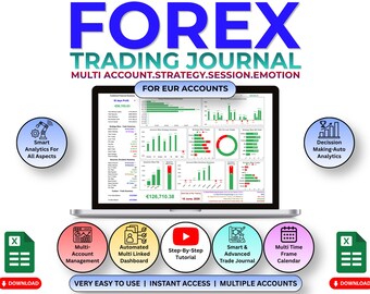 高度なFX取引ジャーナル - EUR | 複数口座トラッカー | 動的ダッシュボード | 自動ポートフォリオ | (Googleスプレッドシート)
