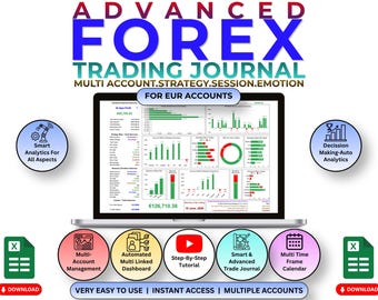 高度なFX取引ジャーナル - EUR | 動的ダッシュボード | 複数口座トラッカー | 自動ポートフォリオ | (Googleスプレッドシート)