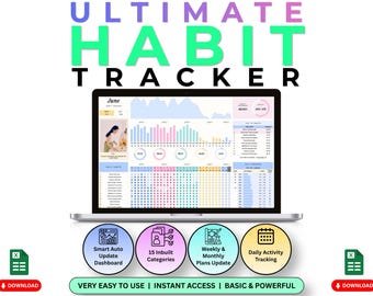 究極の習慣トラッカー | 日々の習慣トラッカー | 目標プランナー | 生産性ダッシュボード | Google スプレッドシートの習慣トラッカー