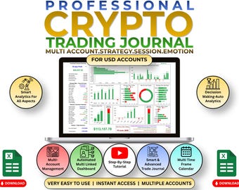 Professional Crypto Trading Journal: Multi-Account Portfolio Trade Logbook Dashboard Analytics Bitcoin Tracker (Google Sheet)