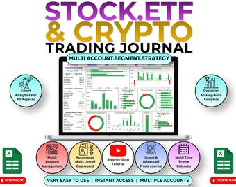 Stock, Crypto & ETF Trading Journal | Swing, Day Trading Log | Dashboard, Portfolio Tracker | Automated Google Sheets