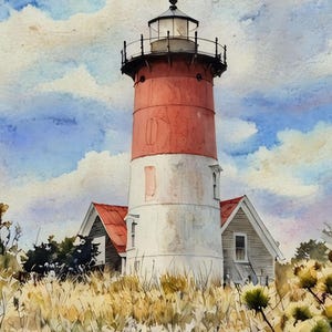 Nauset Leuchtturm Kunstdruck Impressionist| Massachusetts Küstenwandkunst | Strand Haus Dekor | Digitaler Download