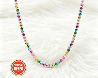 Rainbow Tennis Sterling Silver Necklace Personalized gift Jewelry gift for her