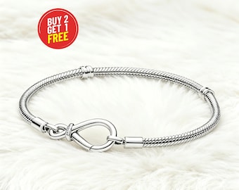Sterling Silver Moments Infinity Knot Snake Chain Bracelet Jewelry gift for her