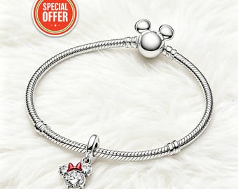 Ensemble de bracelets à breloques chaîne serpent Mickey Minnie Mouse en argent sterling Cadeau personnalisé pour elle