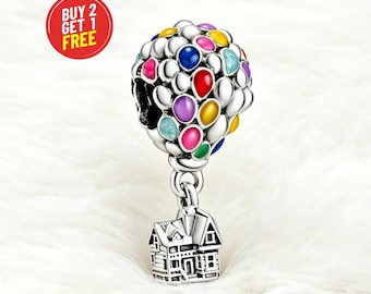 Sterling Silver Pixar Up House & Balloons Charm Jewelry gift for her