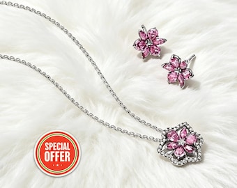 Ensemble cadeau de bijoux herbier en argent sterling avec fleurs roses scintillantes pour elle