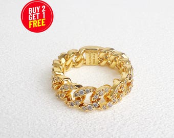 Anillo Pandora Pavé Cuban Chain Gold, elegante joya, regalo para ella.