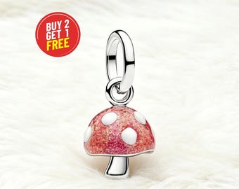 Sterling Silver Glow-in-the-dark Mushroom Dangle Charm Elegant Jewelry Gift