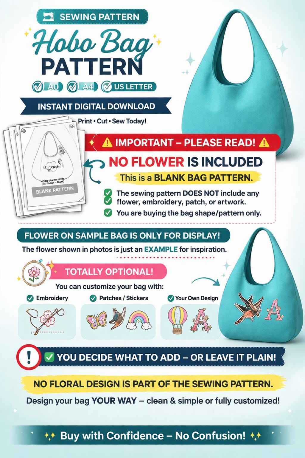 Hobo Bag Sewing Pattern, Slouchy Shoulder Bag, Crescent Tote DIY (PDF ...
