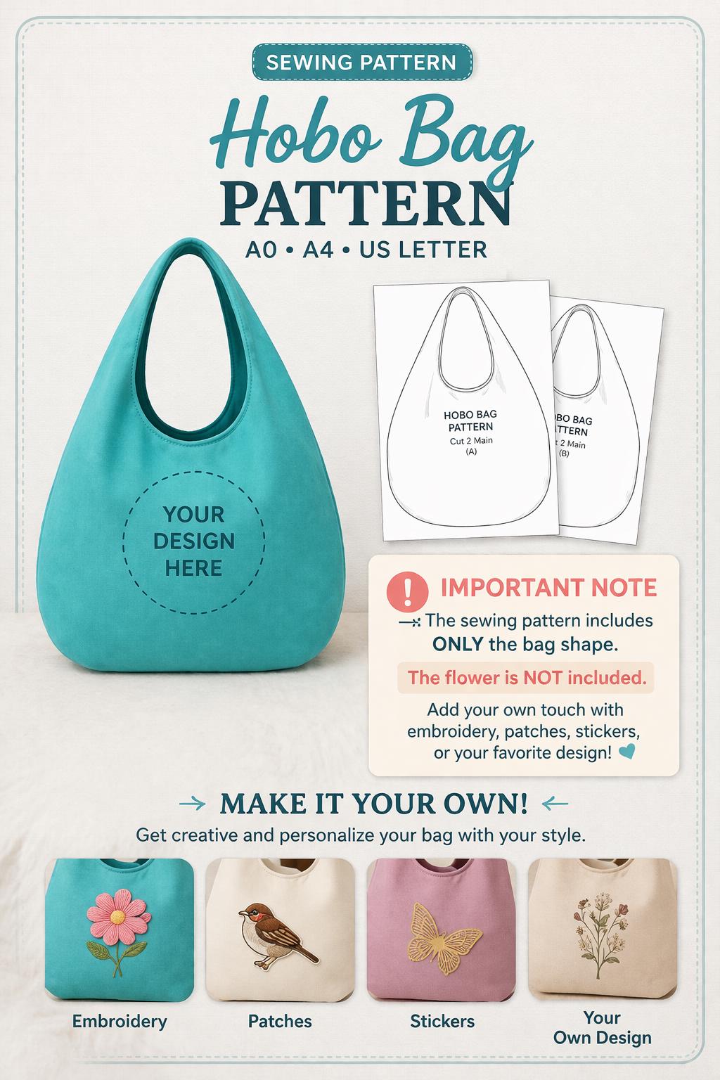 Hobo Bag Sewing Pattern, Slouchy Shoulder Bag, Crescent Tote DIY (PDF ...
