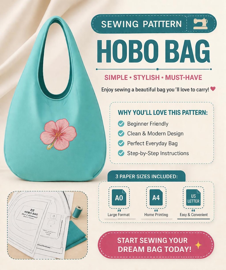Hobo Bag Sewing Pattern, Slouchy Shoulder Bag, Crescent Tote DIY (PDF ...