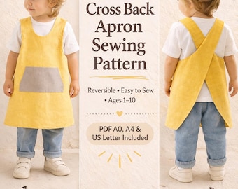 Kids Cross Back Apron Sewing Pattern, Reversible, Ages 1-10 (PDF Download)