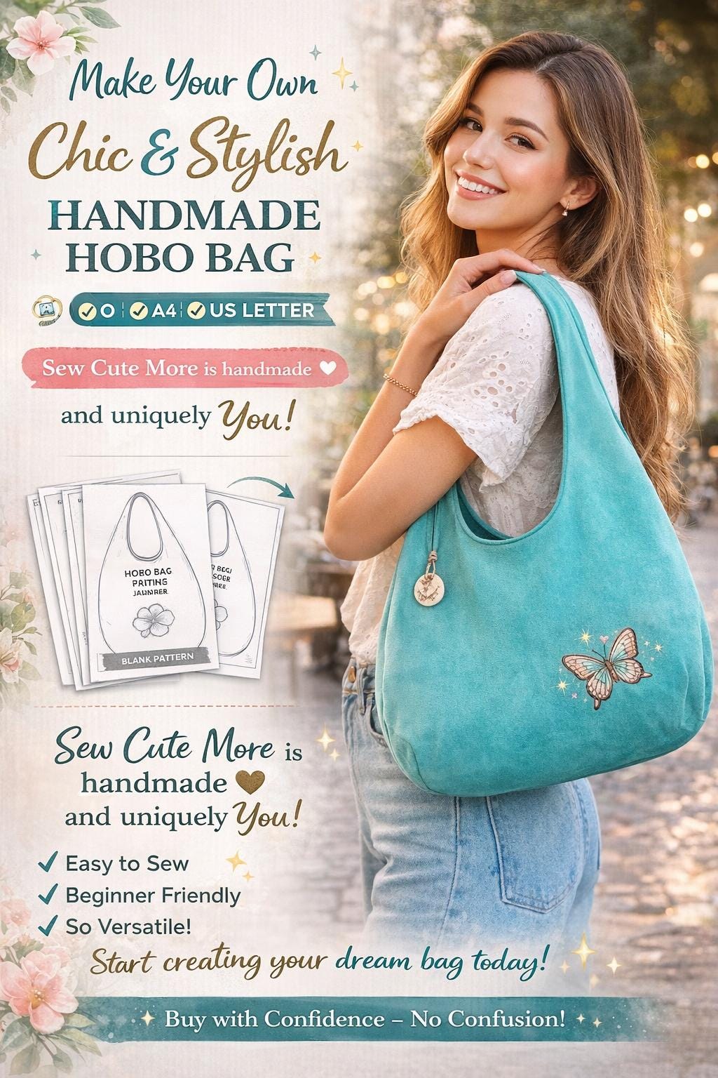 Hobo Bag Sewing Pattern, Slouchy Shoulder Bag, Crescent Tote DIY (PDF ...