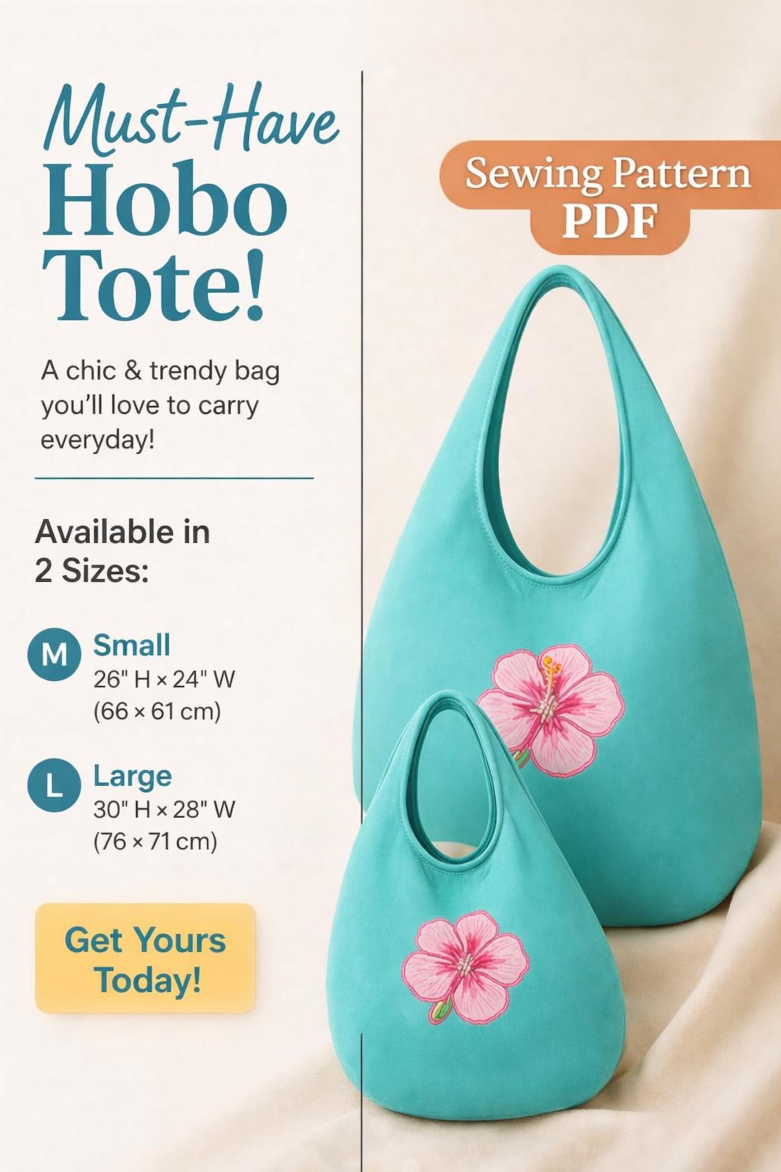 Hobo Bag Sewing Pattern, Slouchy Shoulder Bag, Crescent Tote DIY (PDF ...