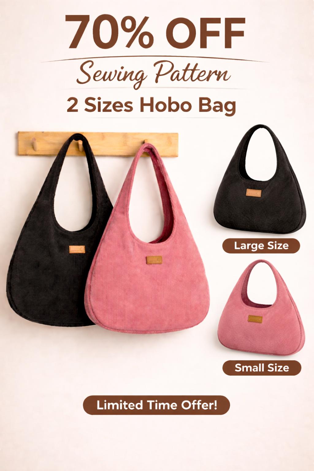 Easy Hobo Bag Sewing Pattern, Curved Shoulder Tote, 2 Sizes (large ...