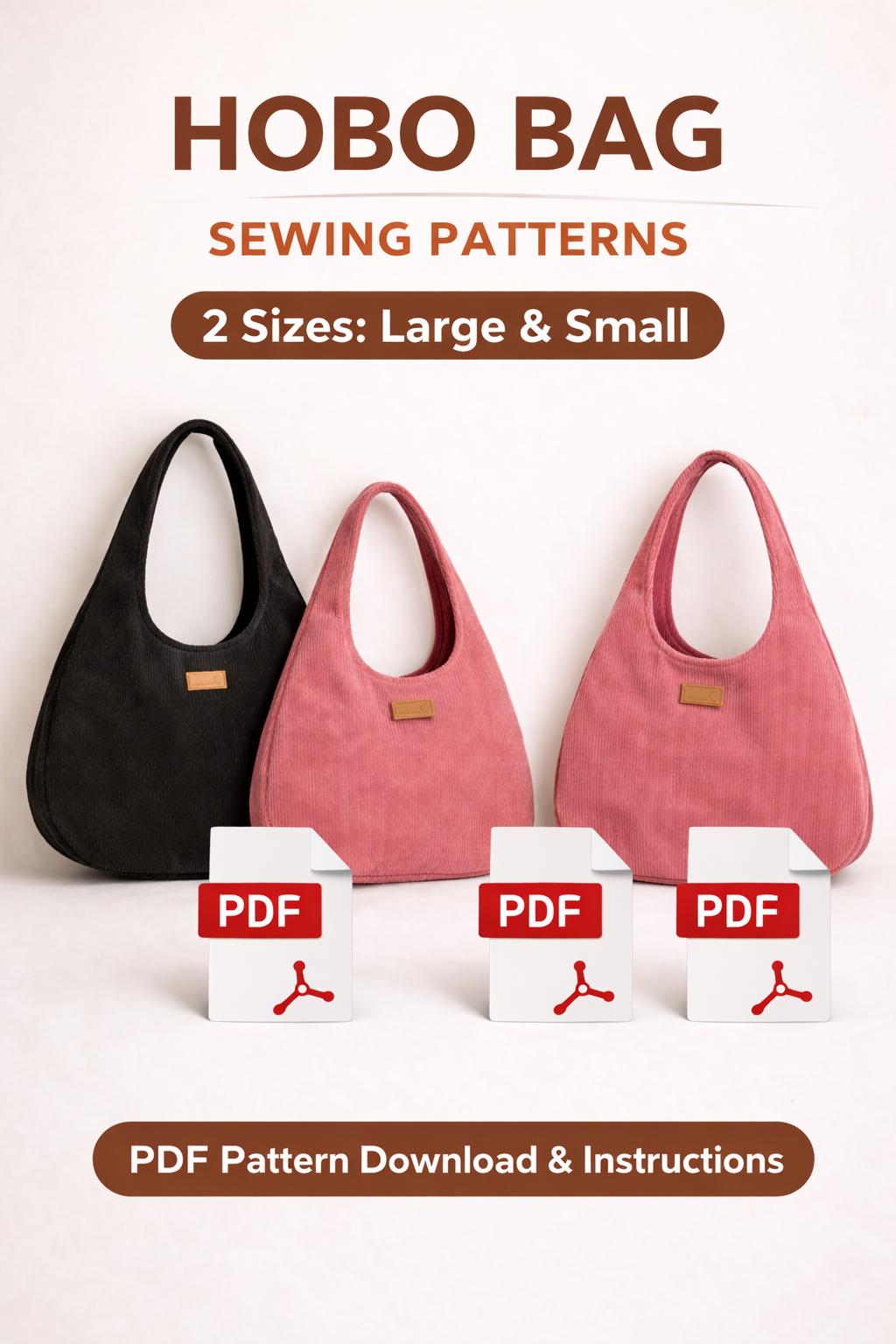 Easy Hobo Bag Sewing Pattern, Curved Shoulder Tote, 2 Sizes (large ...