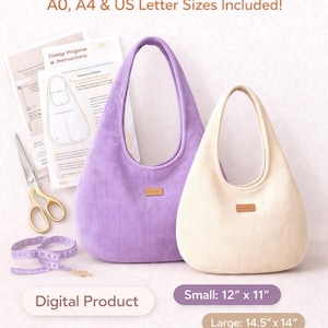 Easy Hobo Bag Sewing Pattern, Curved Shoulder Tote, 2 Sizes (large ...