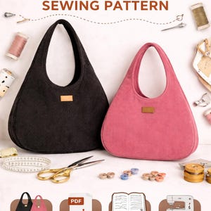 Easy Hobo Bag Sewing Pattern, Curved Shoulder Tote, 2 Sizes (large ...