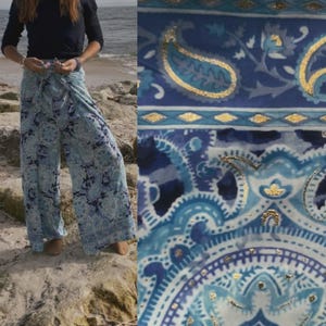 Pantalones palazzo harem de pierna ancha, talla única, estilo cruzado, con lazo y aberturas laterales.