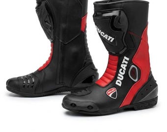 Ducati Racing Motorcycle Boots for Men | CE Armored Leather Biker Riding Boots