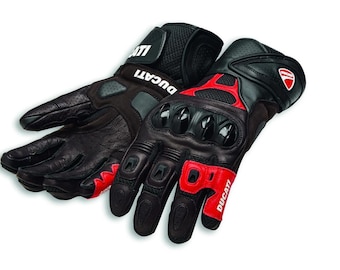 Ducati Leder Motorradhandschuhe Schwarz | Racing Biker Handschuhe | Sport Fahrrad Reitausrüstung
