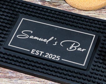 Custom Engraved Bar Mat, Personalized Home Pub Runner, Non-Slip Silicone Barware