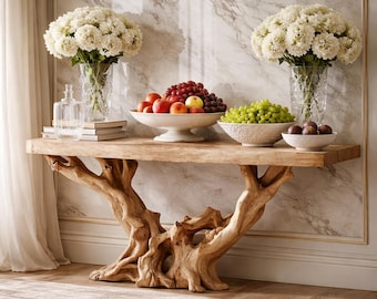 Consolle artigianale in legno di recupero, tavolo d'ingresso rustico in legno massello