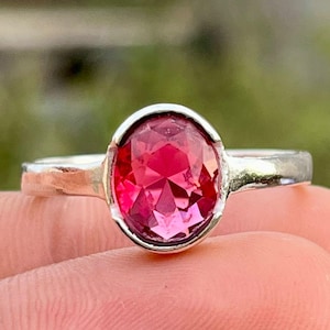 Oval Ruby Ring, Sterling Silver Dainty Minimalist Ring, July Birthstone Jewelry