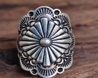 Handmade Sterling Silver Concho Ring, Sunburst Native Style Band