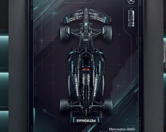 Premium Mercedes F1 LEGO Technic 42171 Wall Display Frame | Large A1 Aluminum Frame 59.4 × 84.1 cm | FREE Shipping | 3D Mount Included