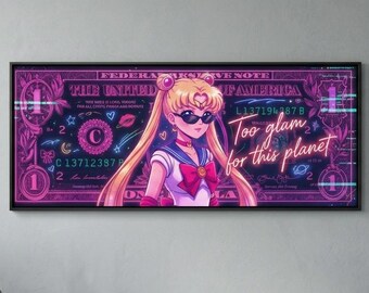Sailor Moon Dollar Bill Panoramic Canvas Print, Modern Statement Decor