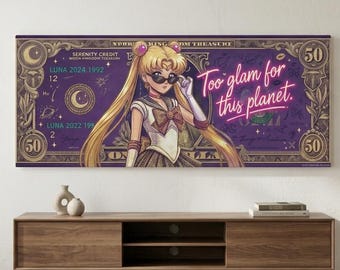 Sailor Moon Dollar Bill Panoramic Canvas Print, Extra Wide Statement Decor