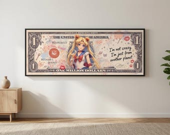 Sailor Moon Dollar Bill Panoramic Canvas Print, Modern Statement Wall Art