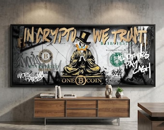Crypto Bitcoin Panoramic Canvas Wall Art, Modern Statement Decor, Print
