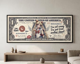 Sailor Moon Dollar Bill Panoramic Canvas Print, Modern Statement Wall Art