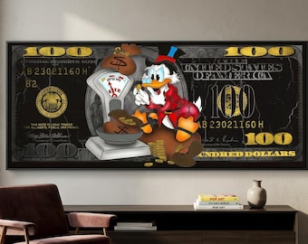 Scrooge McDuck Panoramic Canvas Art, Extra Wide Statement Print, Modern Wall Decor