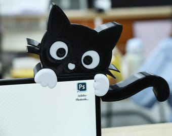 Écran de décoration pour chat, bouton réglable, décoration d'écran, accessoire de bureau mignon pour les amoureux des chats, décoration d'écran d'ordinateur de bureau en PLA, cadeau pour chat, décoration