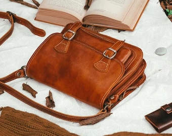 Bolso bandolera de piel, bolso de piel para mujer, bolso bandolera, bolso pequeño tipo mensajero, bolso de mano, regalo del Día de la Madre para ella