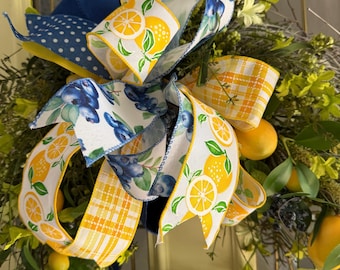 Lemons and blueberries grapevine wreath