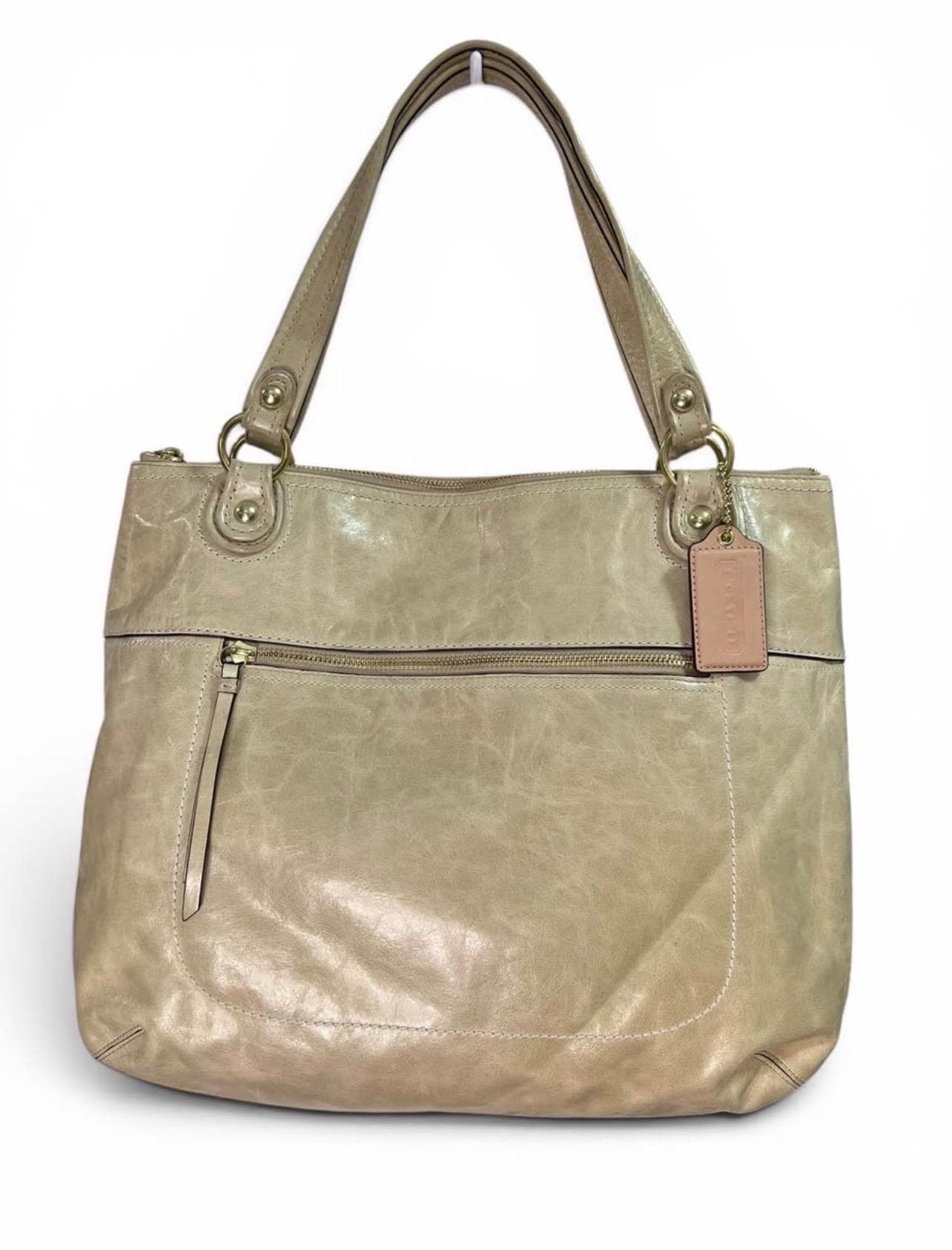 COACH Vintage Poppy Glam Tote 19002 Distressed Metallic Leather Shoulder Handbag