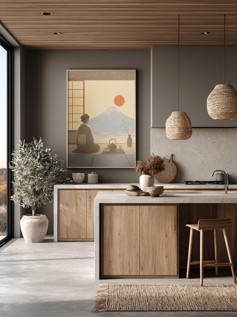 Tea Ceremony Mount Fuji Print, Japanese Zen Wall Art, Zen Poster ...