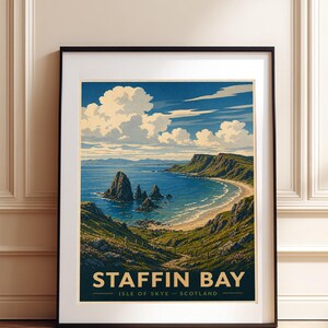 Staffin Bay Isle of Skye Poster, Staffin Bay Scotland Travel Print, Coastal Cliff Wall Art for Home Decor