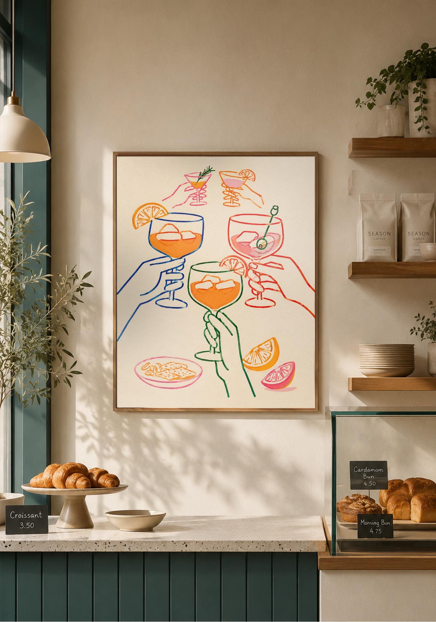 Colorful Cheers Line Art Print, Modern Drink Wall Art, Abstract Bar ...